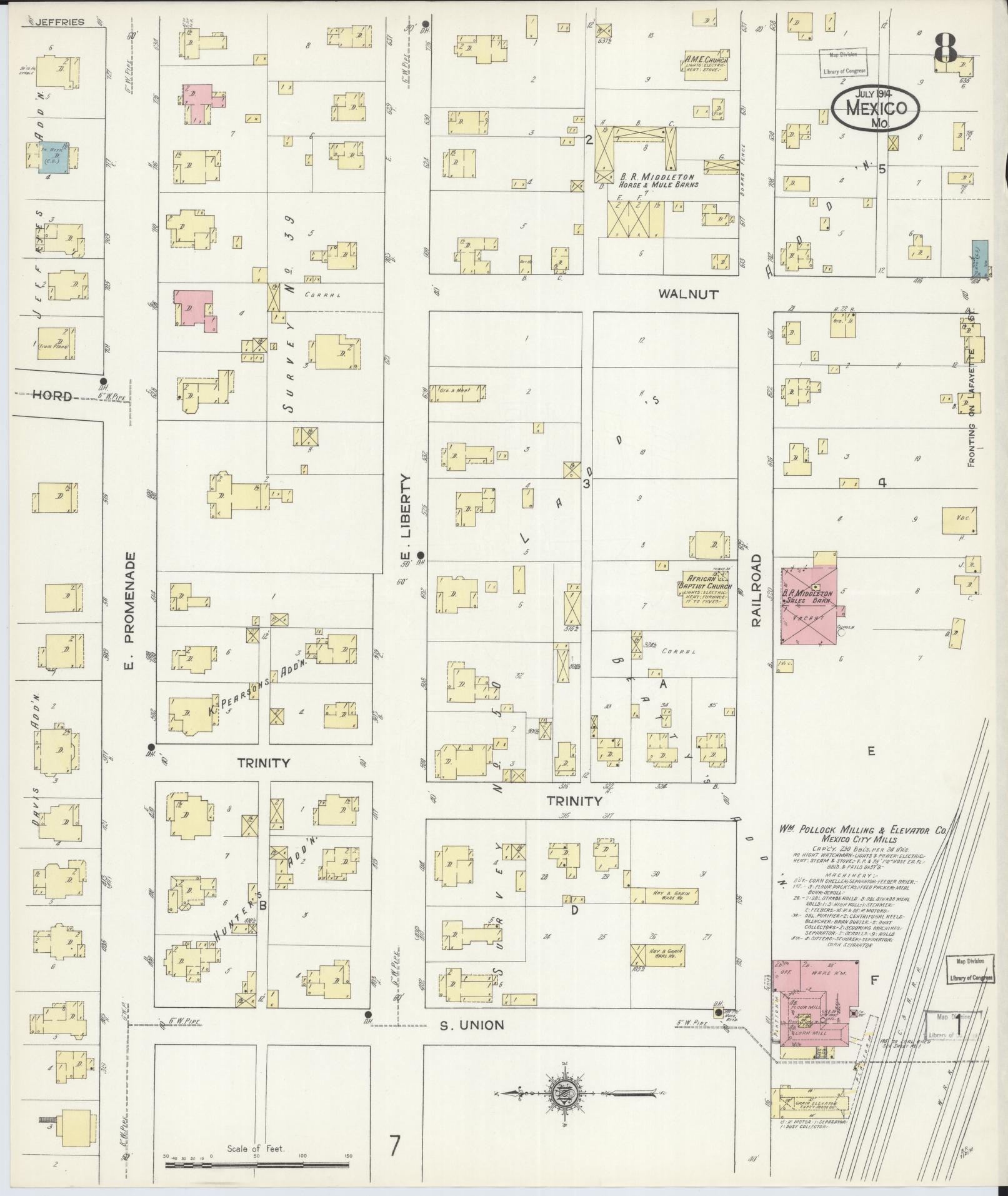 Sanborn Fire Insurance Map from Mexico, Audrain County, Missouri (1914), Sheet #0008 - Complete Map Set gallery image, historic Sanborn map, vintage wall art, Missouri Missouri