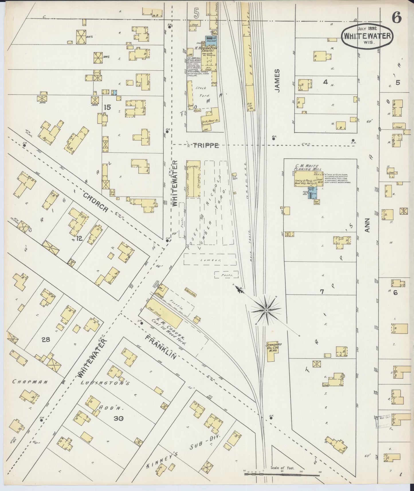 Sanborn Fire Insurance Map from Whitewater, Walworth County, Wisconsin (1892), Sheet #0006 - Complete Map Set gallery image, historic Sanborn map, vintage wall art, Wisconsin Wisconsin