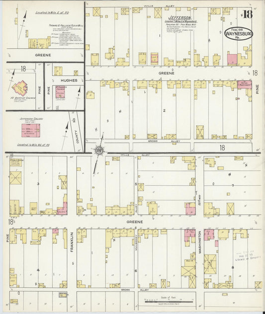 Sanborn Fire Insurance Map from Waynesburg, Greene County, Pennsylvania (1918), Sheet #0018 - Historic Sanborn Fire Insurance Map Print, vintage old map wall art, antique decor, genealogy gift, Pennsylvania Pennsylvania map