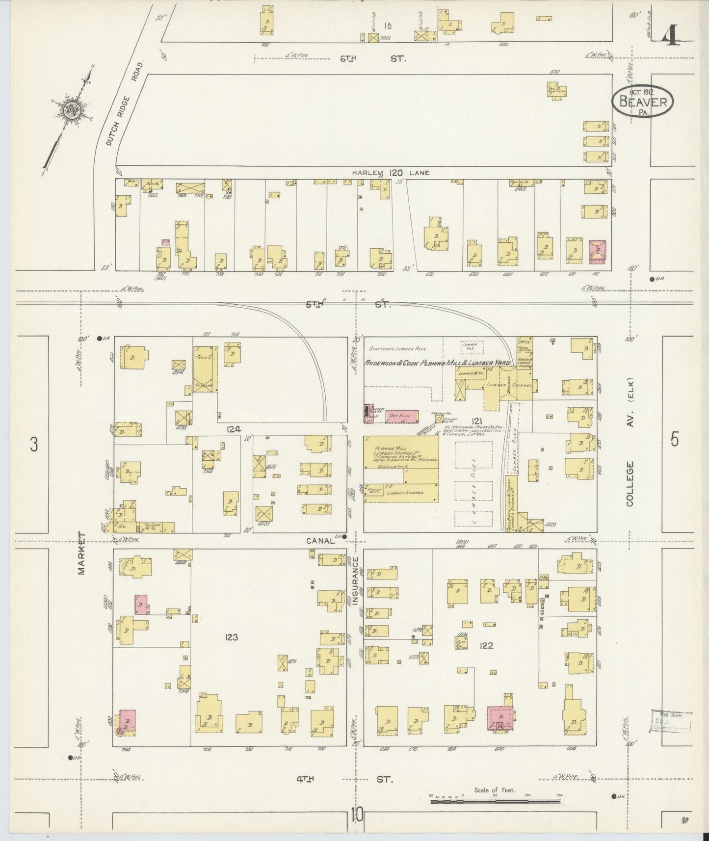 Sanborn Fire Insurance Map from Beaver, Beaver County, Pennsylvania (1912), Sheet #0004 - Historic Sanborn Fire Insurance Map Print, vintage old map wall art, antique decor, genealogy gift, Pennsylvania Pennsylvania map