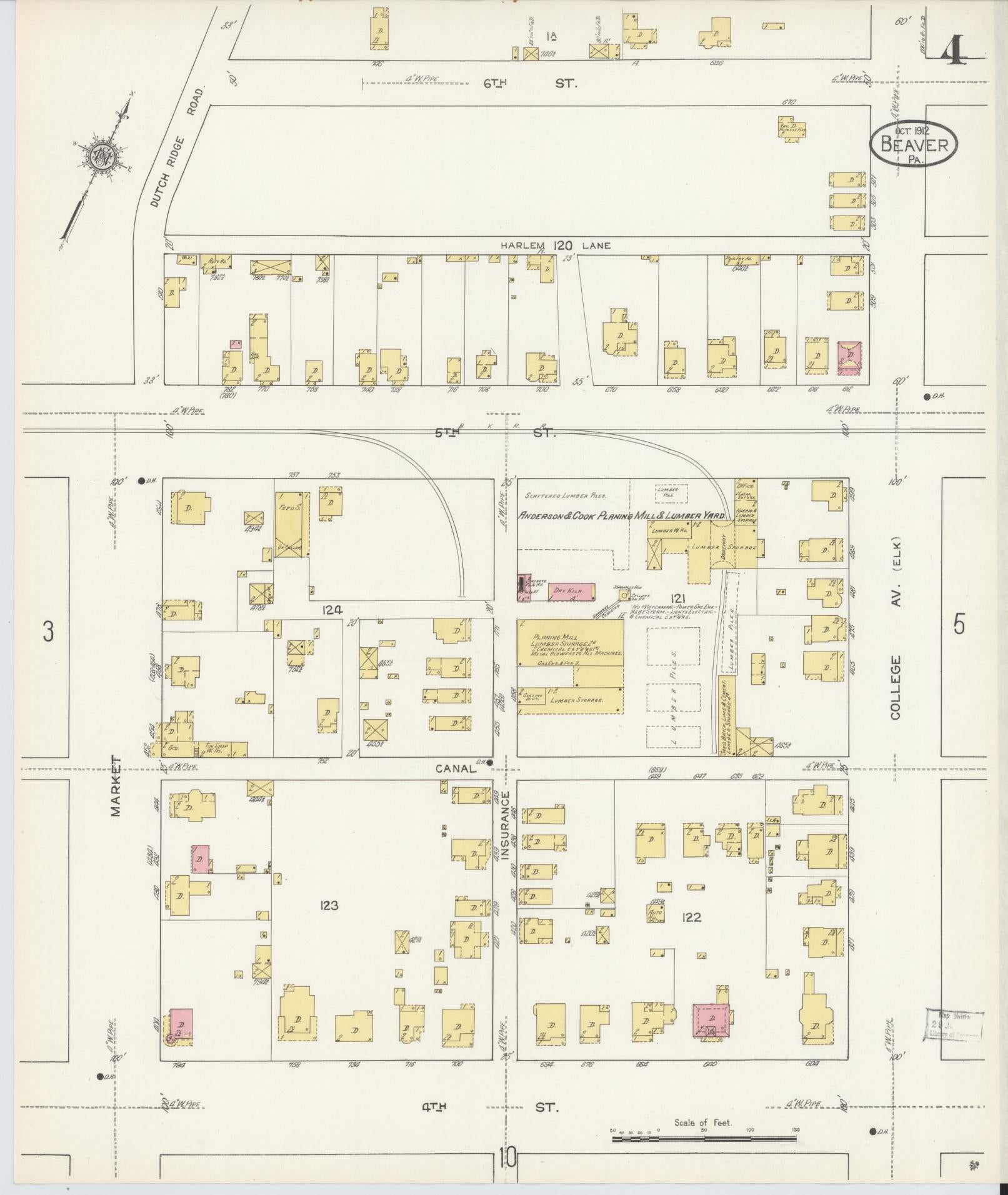 Sanborn Fire Insurance Map from Beaver, Beaver County, Pennsylvania (1912), Sheet #0004 - Historic Sanborn Fire Insurance Map Print, vintage old map wall art, antique decor, genealogy gift, Pennsylvania Pennsylvania map