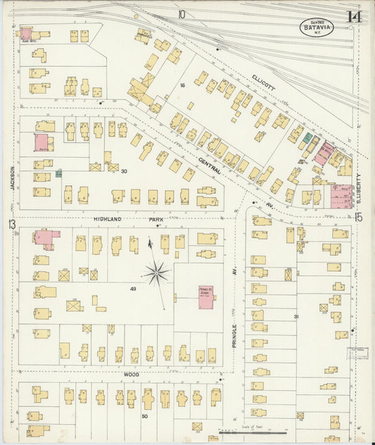 Sanborn Fire Insurance Map from Batavia, Genesee County, New York (1901), Sheet #0014 - Historic Sanborn Fire Insurance Map Print, vintage old map wall art, antique decor, genealogy gift, New York New York map