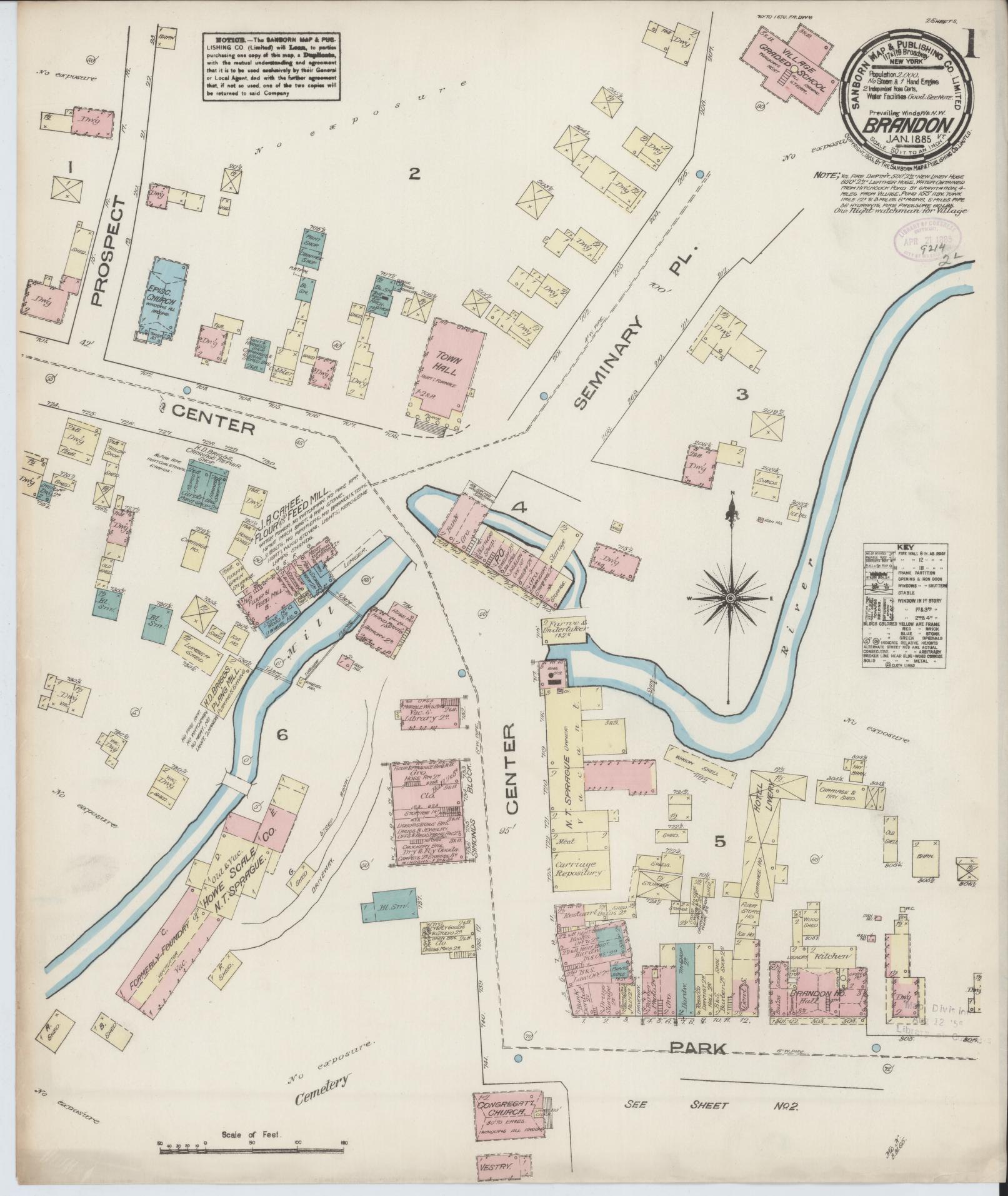 Sanborn Fire Insurance Map from Brandon, Rutland County, Vermont. (1885) – Historic Sanborn Fire Insurance Map Print