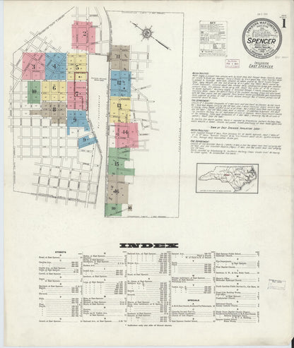 Sanborn Fire Insurance Map from Spencer, Rowan County, North Carolina (1913), Sheet #0001 - Complete Map Set gallery image, historic Sanborn map, vintage wall art, North Carolina North Carolina