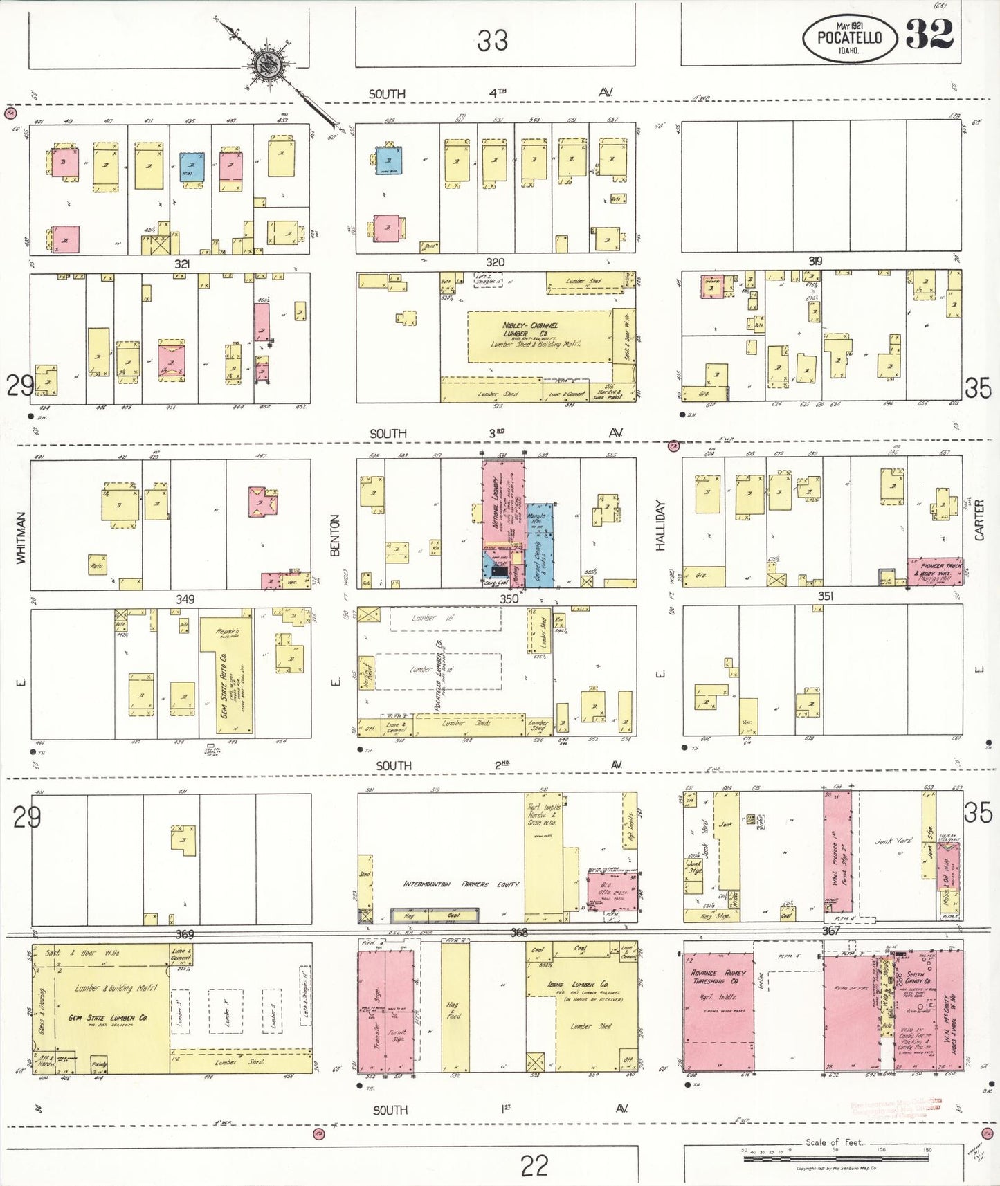 Sanborn Fire Insurance Map from Pocatello, Bannock County, Idaho (1921), Sheet #0032 - Complete Map Set gallery image, historic Sanborn map, vintage wall art, Idaho Idaho