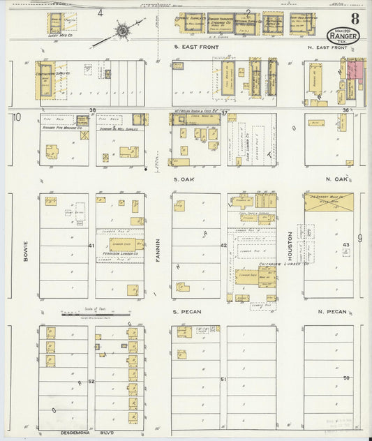 Sanborn Fire Insurance Map from Ranger, Eastland County, Texas (1920), Sheet #0008 - Historic Sanborn Fire Insurance Map Print, vintage old map wall art, antique decor, genealogy gift, Texas Texas map