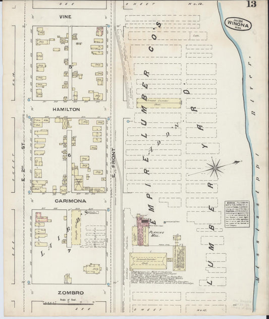 Sanborn Fire Insurance Map from Winona, Winona County, Minnesota (1884), Sheet #0013 - Historic Sanborn Fire Insurance Map Print, vintage old map wall art, antique decor, genealogy gift, Minnesota Minnesota map