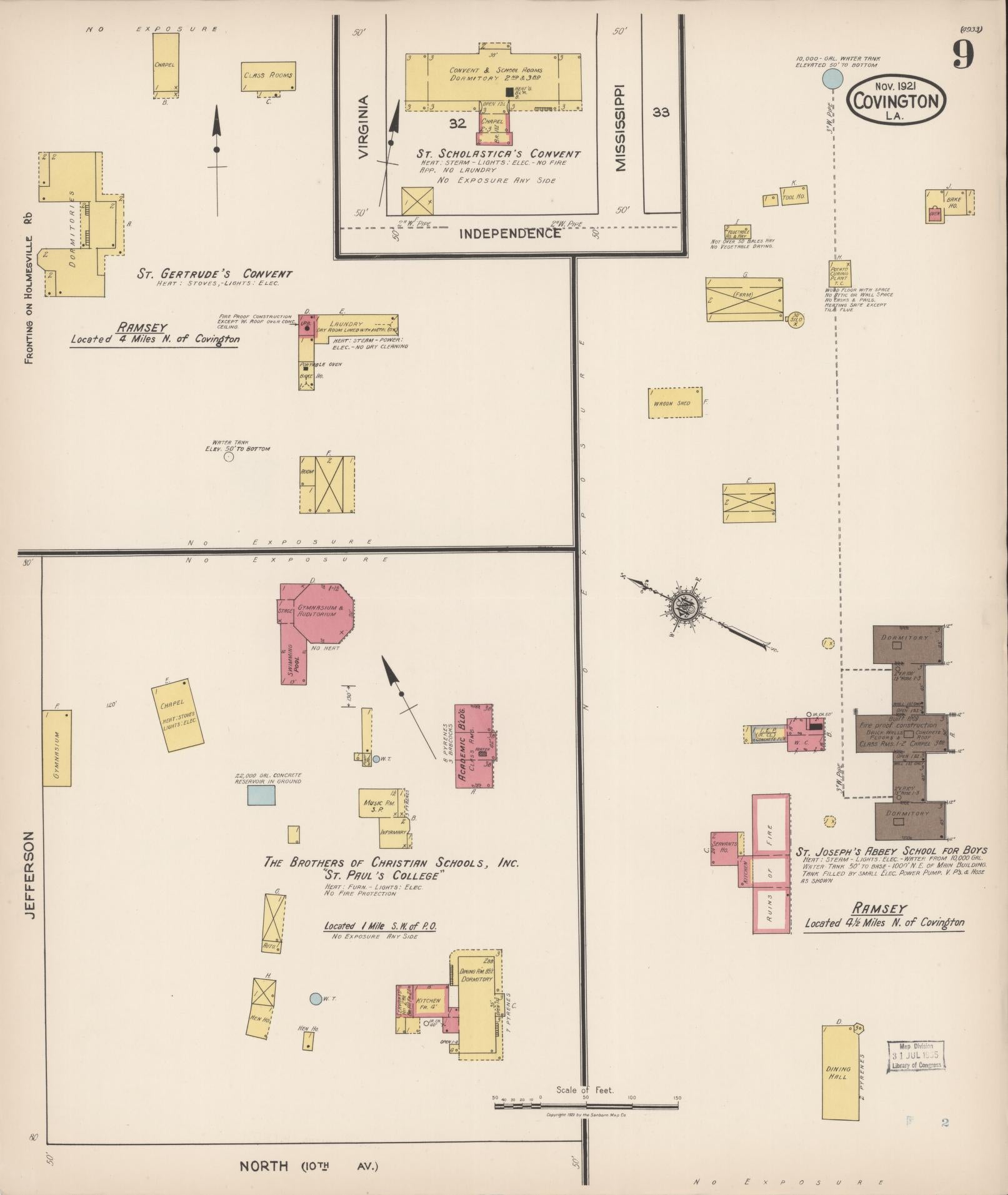 Sanborn Fire Insurance Map from Covington, Saint Tammany Parish, Louisiana (1921), Sheet #0009 - Historic Sanborn Fire Insurance Map Print, vintage old map wall art, antique decor, genealogy gift, Louisiana Louisiana map