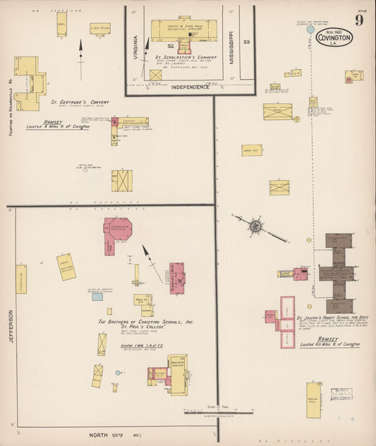 Sanborn Fire Insurance Map from Covington, Saint Tammany Parish, Louisiana (1921), Sheet #0009 - Historic Sanborn Fire Insurance Map Print, vintage old map wall art, antique decor, genealogy gift, Louisiana Louisiana map