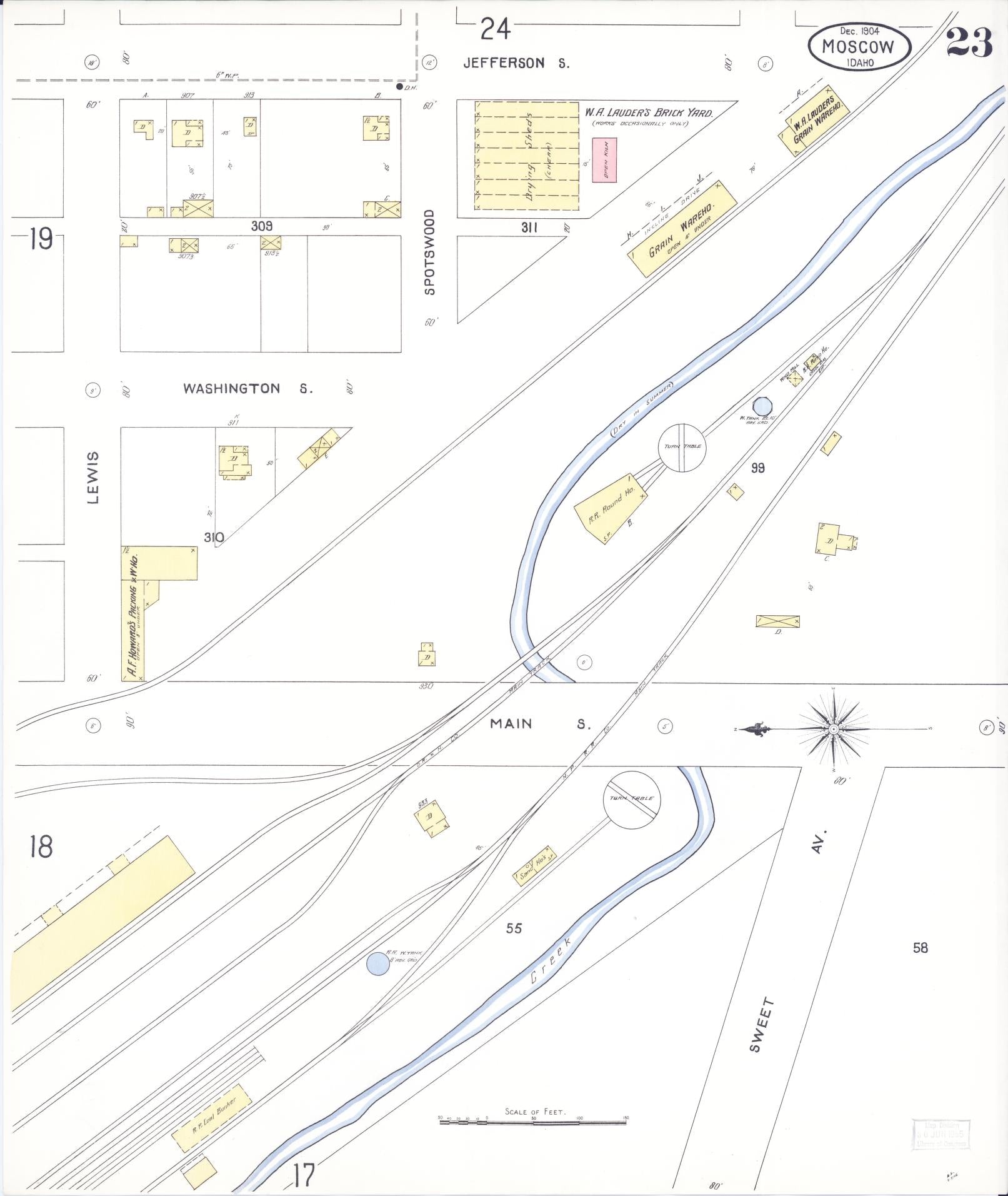 Sanborn Fire Insurance Map from Moscow, Latah County, Idaho (1904), Sheet #0023 - Historic Sanborn Fire Insurance Map Print, vintage old map wall art, antique decor, genealogy gift, Idaho Idaho map