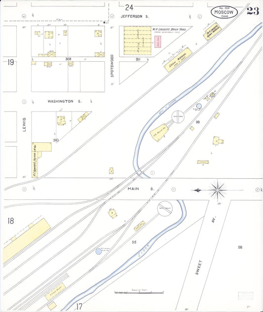 Sanborn Fire Insurance Map from Moscow, Latah County, Idaho (1904), Sheet #0023 - Historic Sanborn Fire Insurance Map Print, vintage old map wall art, antique decor, genealogy gift, Idaho Idaho map