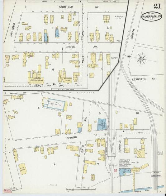 Sanborn Fire Insurance Map from Niagara Falls, Niagara County, New York (1892), Sheet #0021 - Historic Sanborn Fire Insurance Map Print, vintage old map wall art, antique decor, genealogy gift, New York New York map