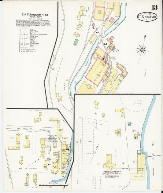 Sanborn Fire Insurance Map from Saint Johnsbury, Caledonia County, Vermont (1895), Sheet #0013 - Historic Sanborn Fire Insurance Map Print, vintage old map wall art, antique decor, genealogy gift, Vermont Vermont map