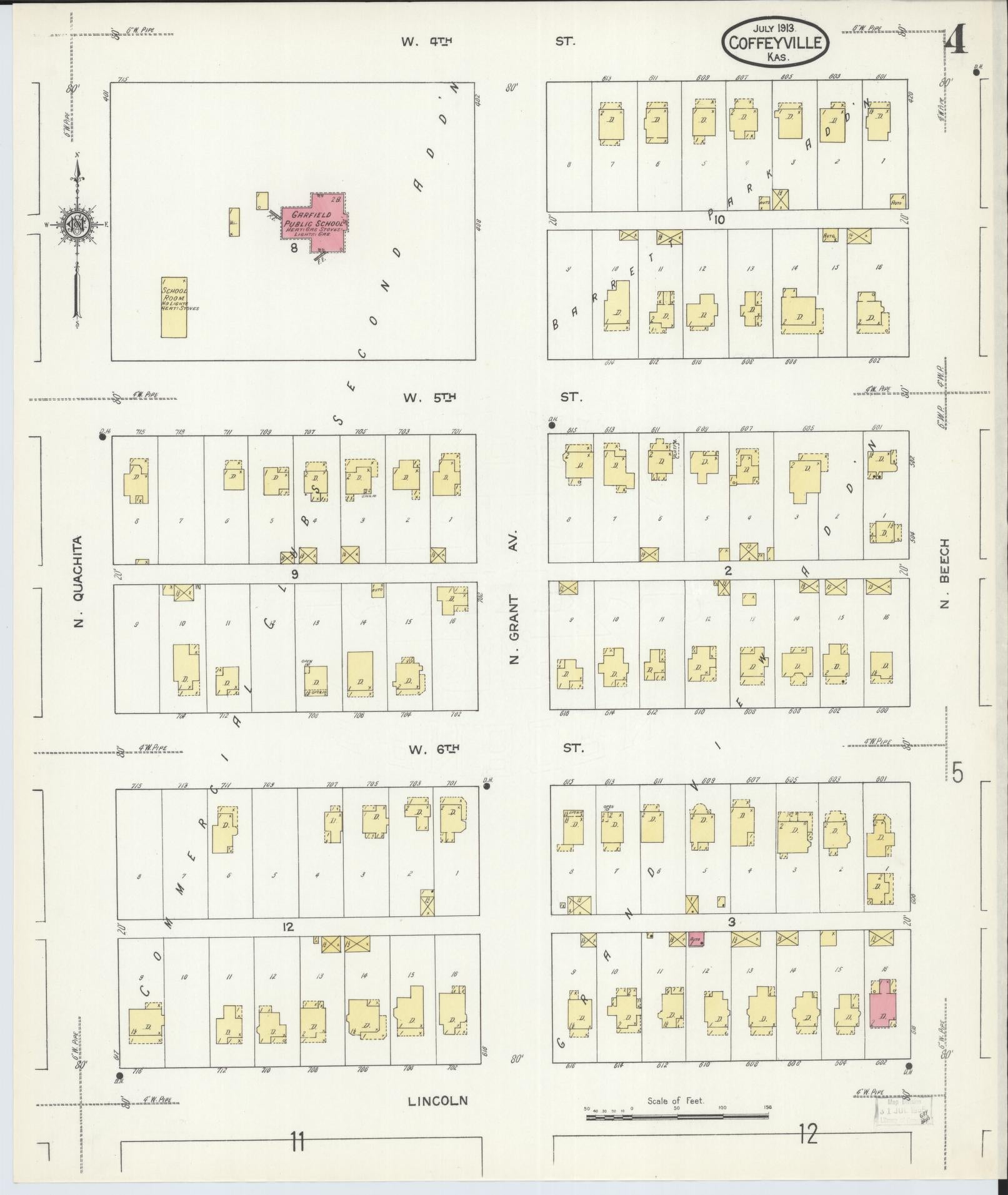 Sanborn Fire Insurance Map from Coffeyville, Montgomery County, Kansas (1913), Sheet #0004 - Historic Sanborn Fire Insurance Map Print, vintage old map wall art, antique decor, genealogy gift, Kansas Kansas map