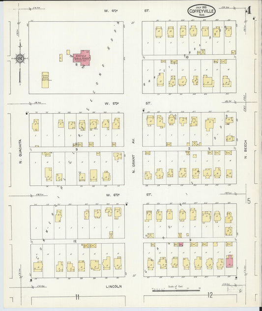 Sanborn Fire Insurance Map from Coffeyville, Montgomery County, Kansas (1913), Sheet #0004 - Historic Sanborn Fire Insurance Map Print, vintage old map wall art, antique decor, genealogy gift, Kansas Kansas map