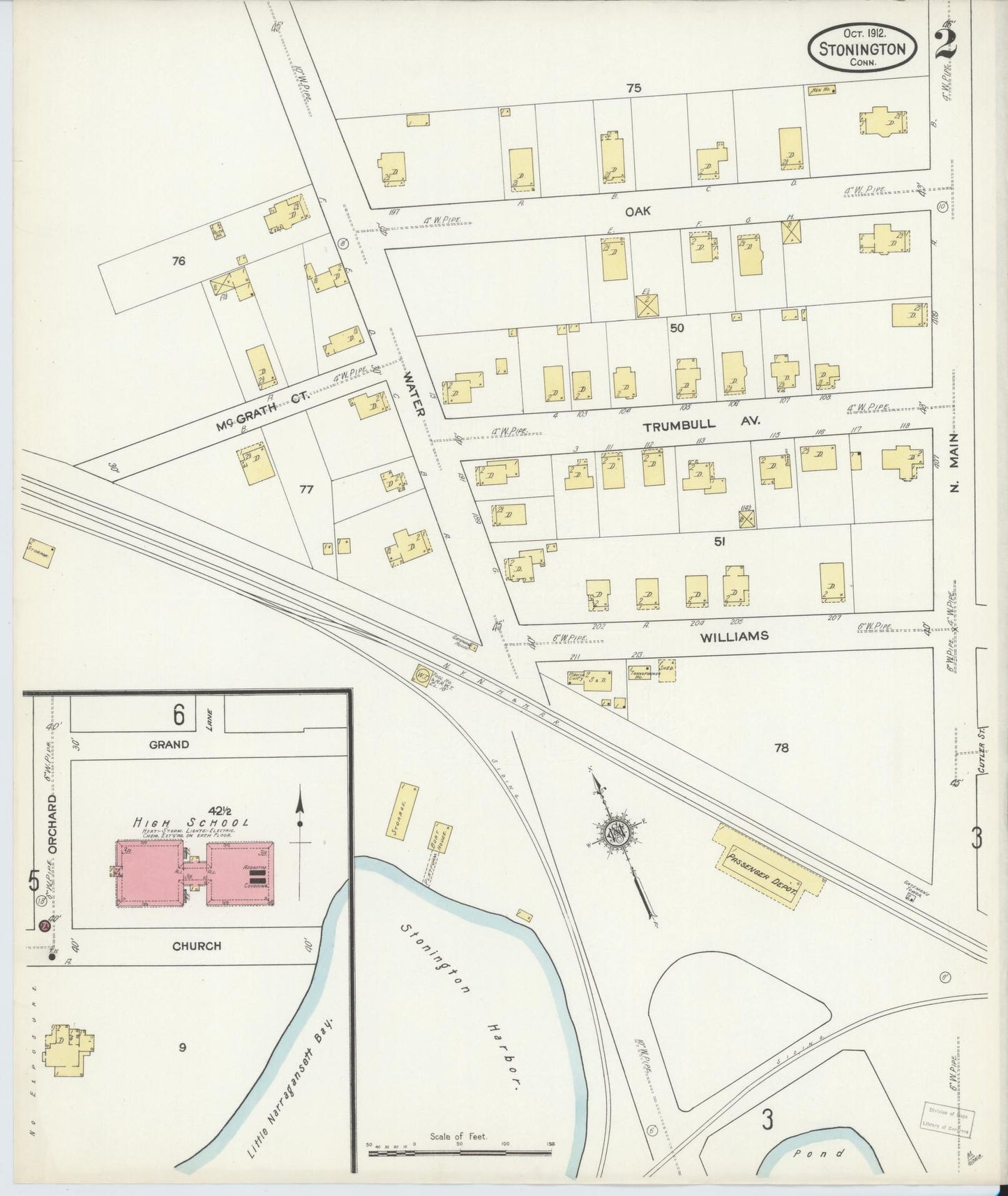 Sanborn Fire Insurance Map from Stonington, New London County, Connecticut (1912), Sheet #0002 - Complete Map Set gallery image, historic Sanborn map, vintage wall art, Connecticut Connecticut