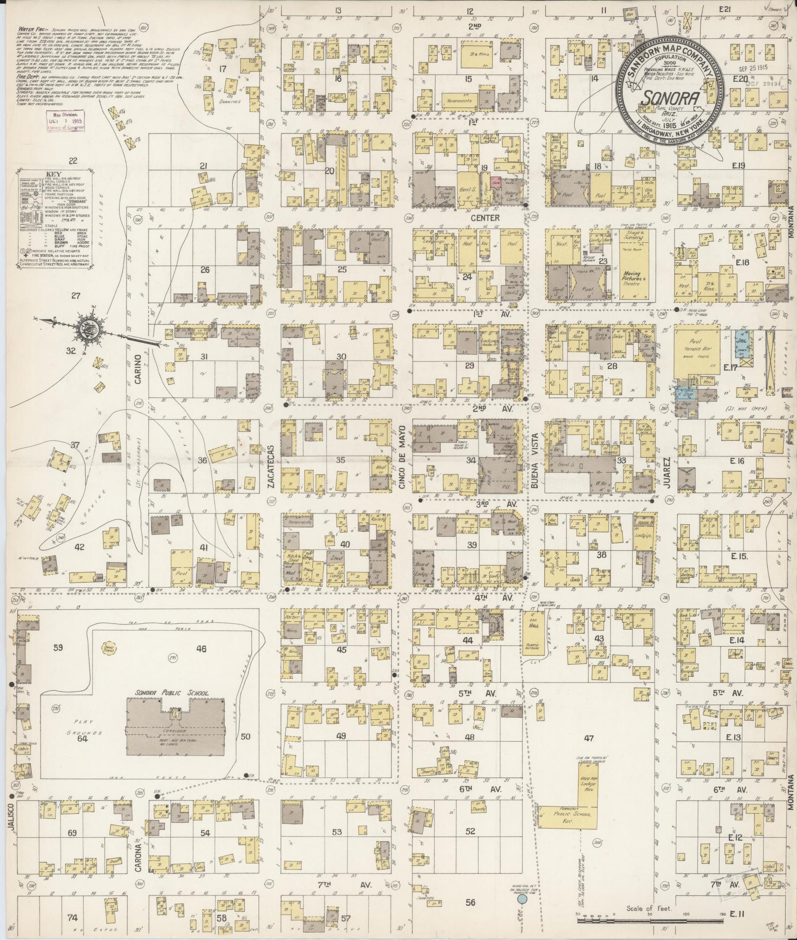 Sanborn Fire Insurance Map from Sonora, Pinal County, Arizona (1915), Sheet #0001 - Historic Sanborn Fire Insurance Map Print, vintage old map wall art, antique decor, genealogy gift, Arizona Arizona map
