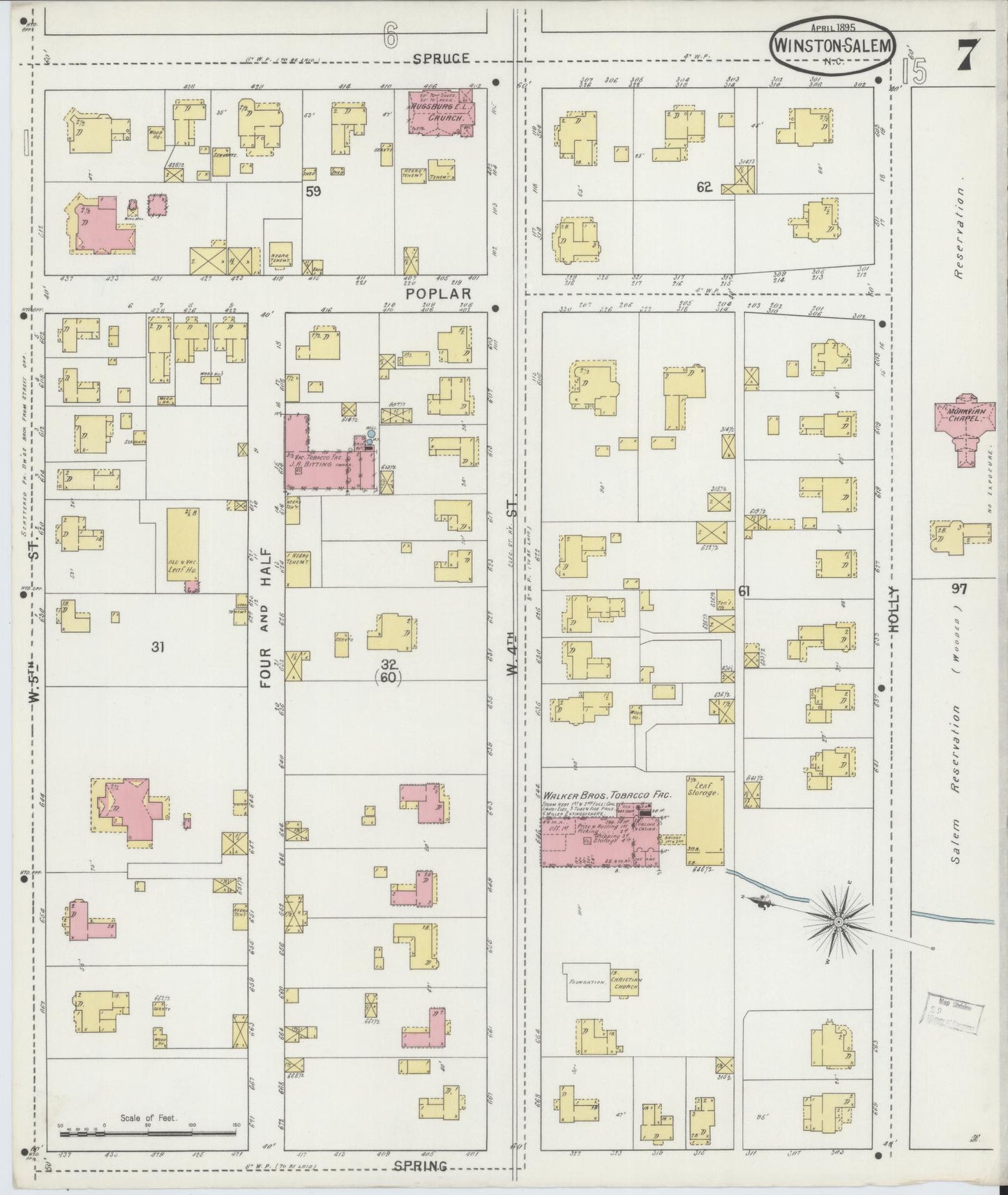 Sanborn Fire Insurance Map from Winston-Salem, Forsyth County, North Carolina (1895), Sheet #0007 - Complete Map Set gallery image, historic Sanborn map, vintage wall art, North Carolina North Carolina