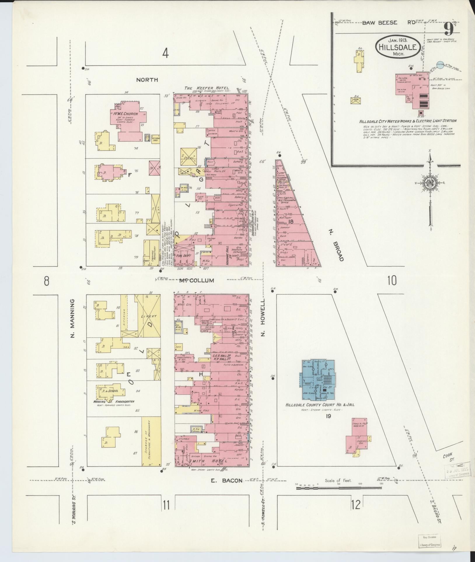 Sanborn Fire Insurance Map from Hillsdale, Hillsdale County, Michigan (1913), Sheet #0009 - Complete Map Set gallery image, historic Sanborn map, vintage wall art, Michigan Michigan