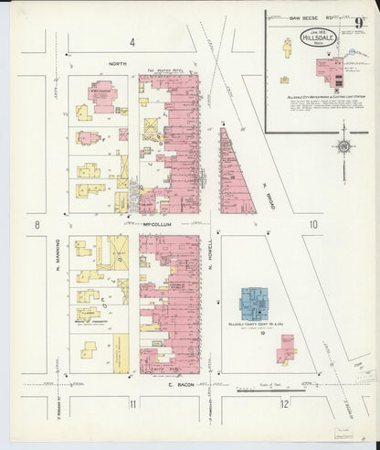 Sanborn Fire Insurance Map from Hillsdale, Hillsdale County, Michigan (1913), Sheet #0009 - Complete Map Set gallery image, historic Sanborn map, vintage wall art, Michigan Michigan