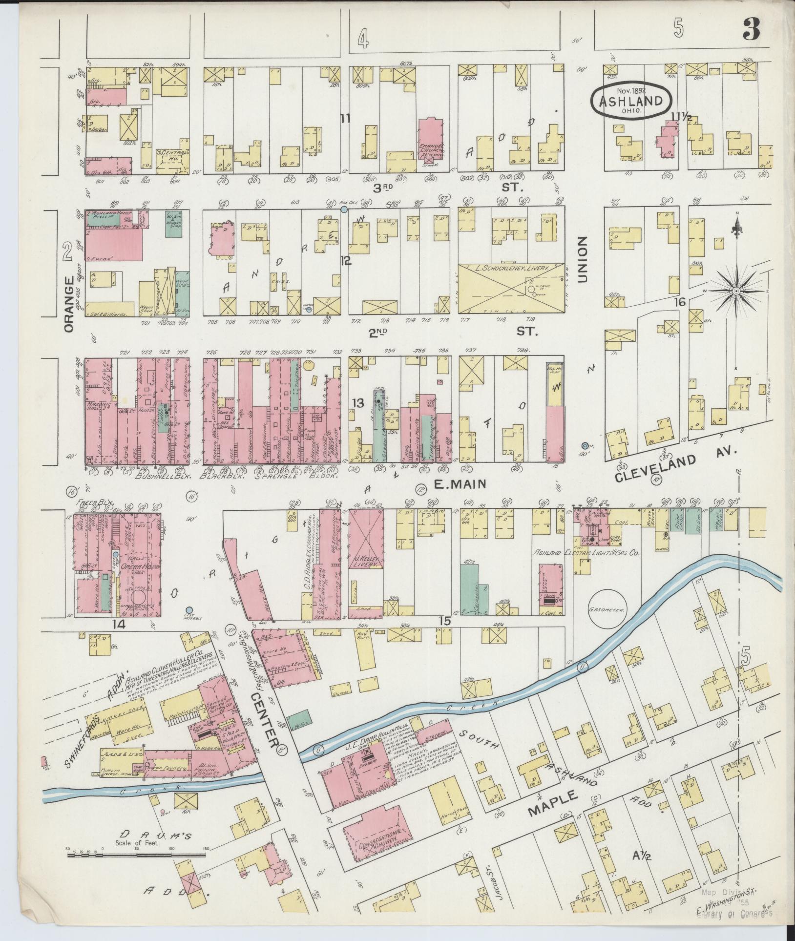 Sanborn Fire Insurance Map from Ashland, Ashland County, Ohio (1893), Sheet #0003 - Complete Map Set gallery image, historic Sanborn map, vintage wall art, Ohio Ohio