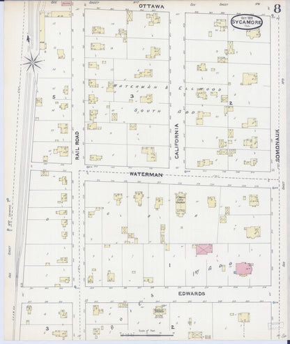 Sanborn Fire Insurance Map from Sycamore, De Kalb County, Illinois (1891), Sheet #0008 - Historic Sanborn Fire Insurance Map Print, vintage old map wall art, antique decor, genealogy gift, Illinois Illinois map