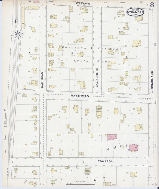 Sanborn Fire Insurance Map from Sycamore, De Kalb County, Illinois (1891), Sheet #0008 - Historic Sanborn Fire Insurance Map Print, vintage old map wall art, antique decor, genealogy gift, Illinois Illinois map
