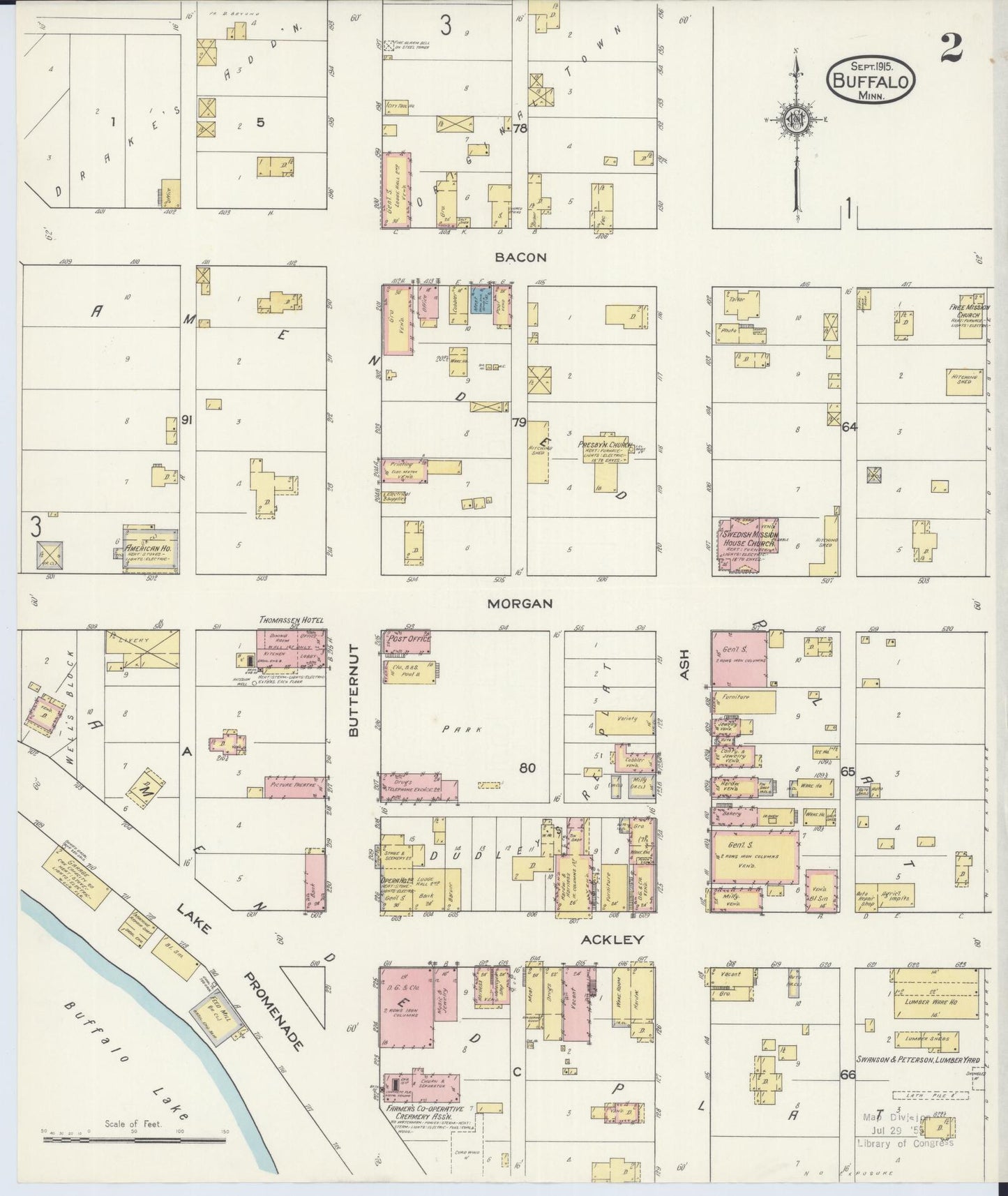 Sanborn Fire Insurance Map from Buffalo, Wright County, Minnesota (1915), Sheet #0002 - Historic Sanborn Fire Insurance Map Print, vintage old map wall art, antique decor, genealogy gift, Minnesota Minnesota map