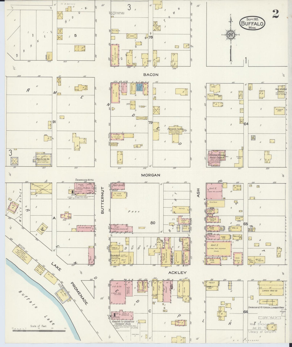 Sanborn Fire Insurance Map from Buffalo, Wright County, Minnesota (1915), Sheet #0002 - Historic Sanborn Fire Insurance Map Print, vintage old map wall art, antique decor, genealogy gift, Minnesota Minnesota map