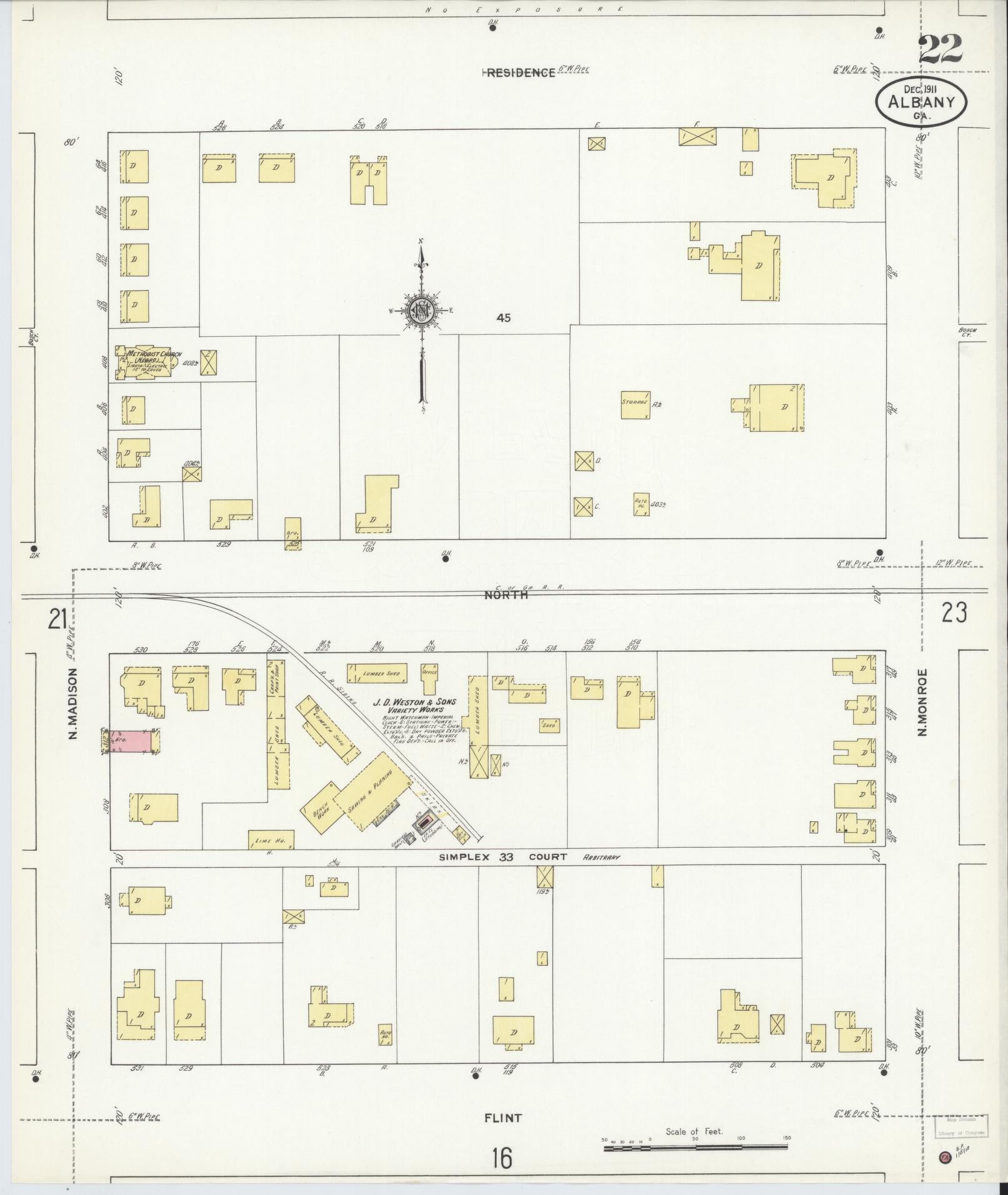 Sanborn Fire Insurance Map from Albany, Dougherty County, Georgia (1911), Sheet #0022 - Complete Map Set gallery image, historic Sanborn map, vintage wall art, Georgia Georgia