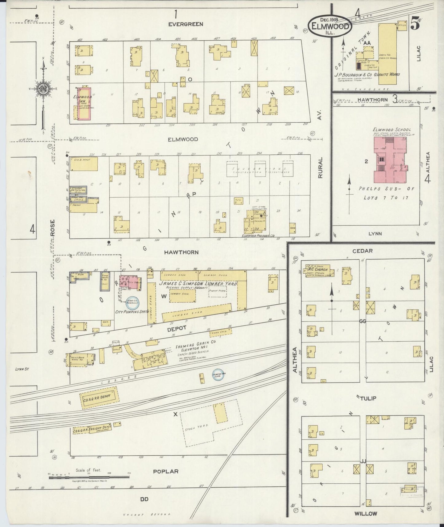 Sanborn Fire Insurance Map from Elmwood, Peoria County, Illinois (1918), Sheet #0005 - Historic Sanborn Fire Insurance Map Print, vintage old map wall art, antique decor, genealogy gift, Illinois Illinois map