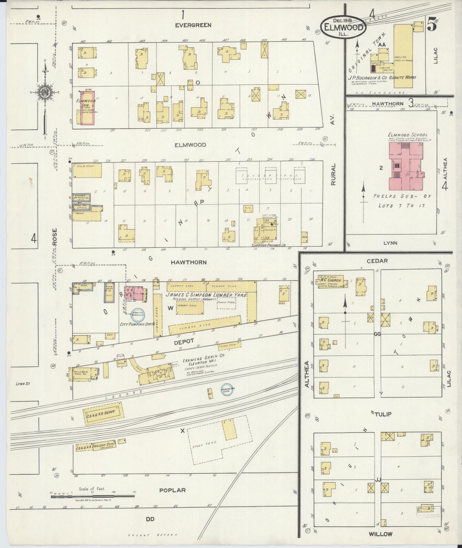 Sanborn Fire Insurance Map from Elmwood, Peoria County, Illinois (1918), Sheet #0005 - Historic Sanborn Fire Insurance Map Print, vintage old map wall art, antique decor, genealogy gift, Illinois Illinois map