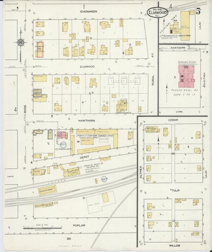 Sanborn Fire Insurance Map from Elmwood, Peoria County, Illinois (1918), Sheet #0005 - Historic Sanborn Fire Insurance Map Print, vintage old map wall art, antique decor, genealogy gift, Illinois Illinois map