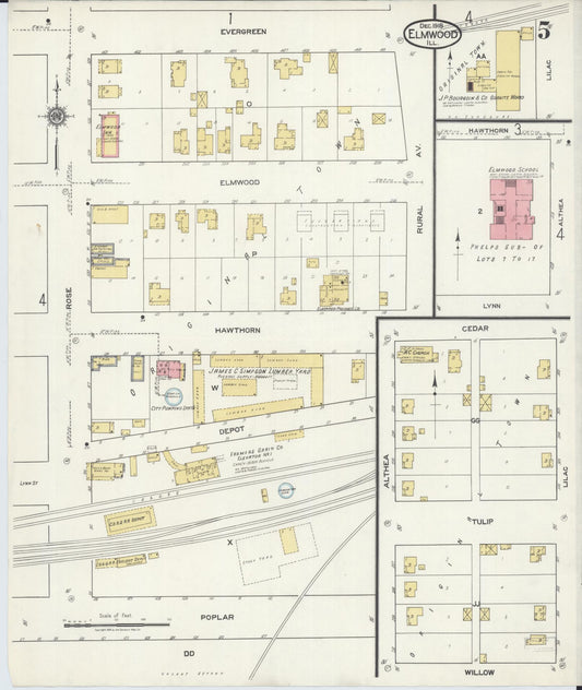 Sanborn Fire Insurance Map from Elmwood, Peoria County, Illinois (1918), Sheet #0005 - Historic Sanborn Fire Insurance Map Print, vintage old map wall art, antique decor, genealogy gift, Illinois Illinois map