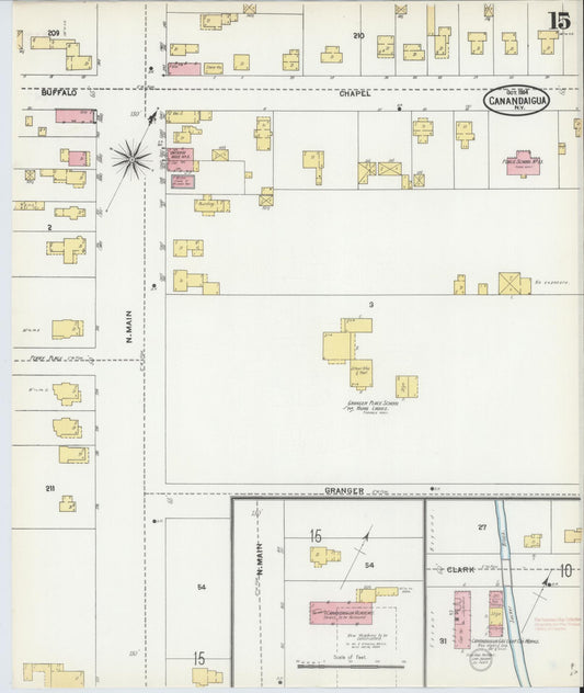 Sanborn Fire Insurance Map from Canandaigua, Ontario County, New York (1904), Sheet #0015 - Historic Sanborn Fire Insurance Map Print, vintage old map wall art, antique decor, genealogy gift, New York New York map