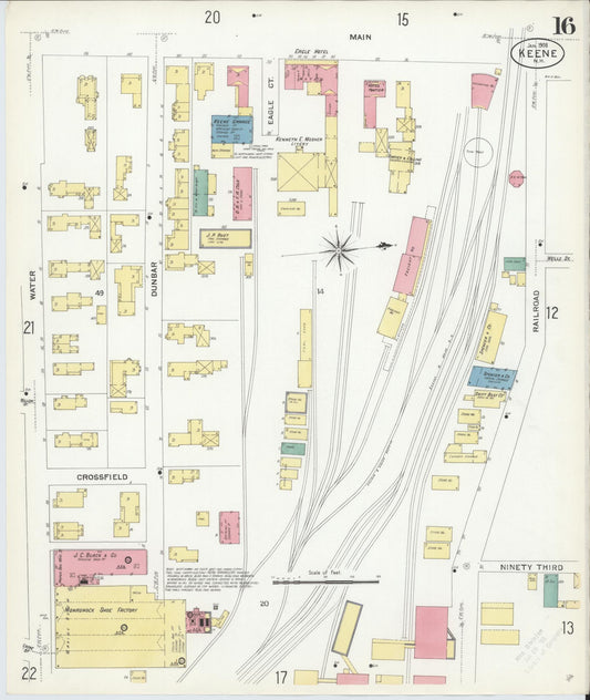Sanborn Fire Insurance Map from Keene, Cheshire County, New Hampshire (1908), Sheet #0016 - Historic Sanborn Fire Insurance Map Print, vintage old map wall art, antique decor, genealogy gift, New Hampshire New Hampshire map