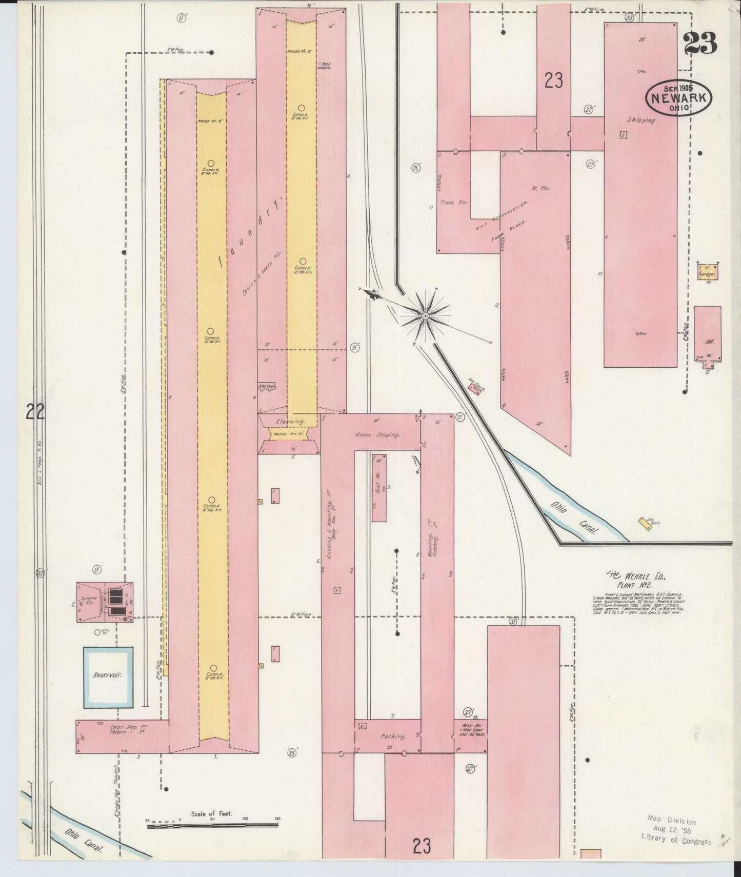 Sanborn Fire Insurance Map from Newark, Licking County, Ohio (1905), Sheet #0023 - Historic Sanborn Fire Insurance Map Print, vintage old map wall art, antique decor, genealogy gift, Ohio Ohio map