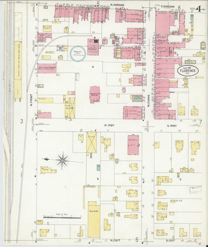Sanborn Fire Insurance Map from Florence, Florence County, South Carolina (1908), Sheet #0004 - Complete Map Set gallery image, historic Sanborn map, vintage wall art, South Carolina South Carolina
