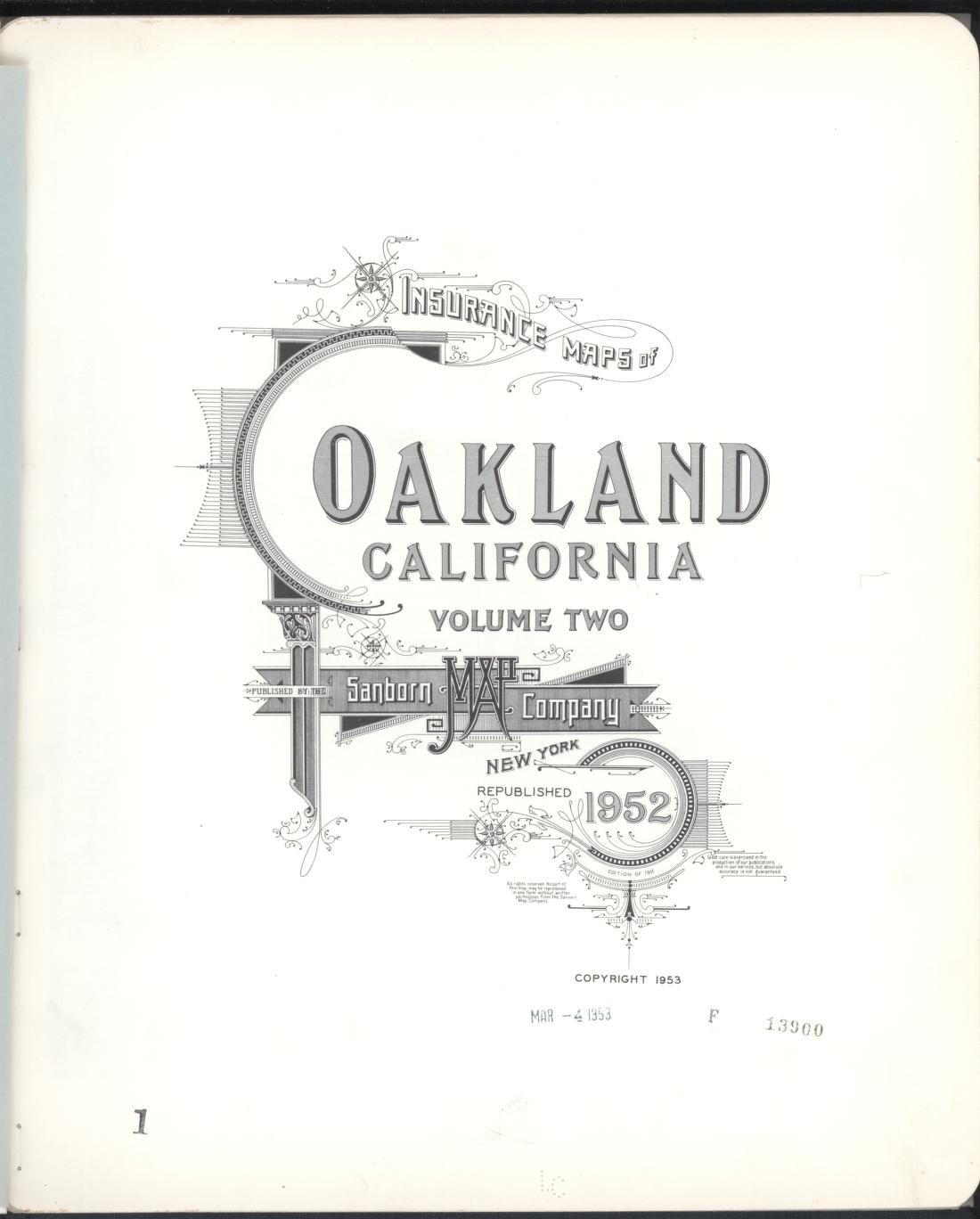 Sanborn Fire Insurance Map from Oakland, Alameda County, California (1952), Sheet #0001 - Complete Map Set gallery image, historic Sanborn map, vintage wall art, California California