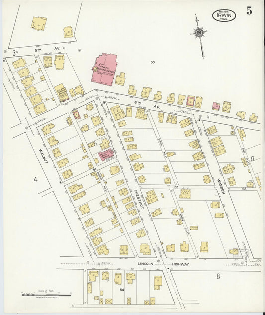 Sanborn Fire Insurance Map from Irwin, Westmoreland County, Pennsylvania (1919), Sheet #0005 - Historic Sanborn Fire Insurance Map Print, vintage old map wall art, antique decor, genealogy gift, Pennsylvania Pennsylvania map
