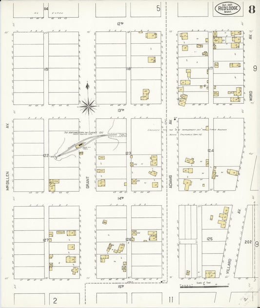Sanborn Fire Insurance Map from Red Lodge, Carbon County, Montana (1907), Sheet #0008 - Historic Sanborn Fire Insurance Map Print, vintage old map wall art, antique decor, genealogy gift, Montana Montana map