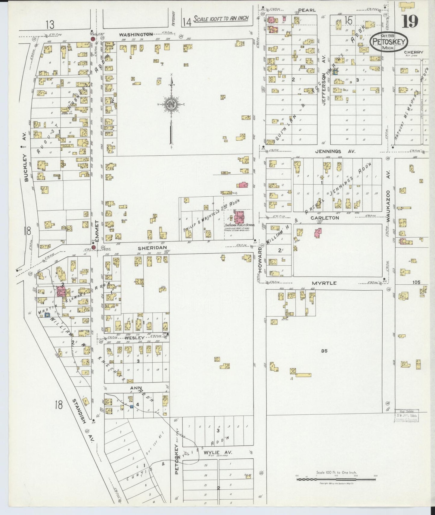 Sanborn Fire Insurance Map from Petoskey, Emmet County, Michigan (1919), Sheet #0019 - Complete Map Set gallery image, historic Sanborn map, vintage wall art, Michigan Michigan
