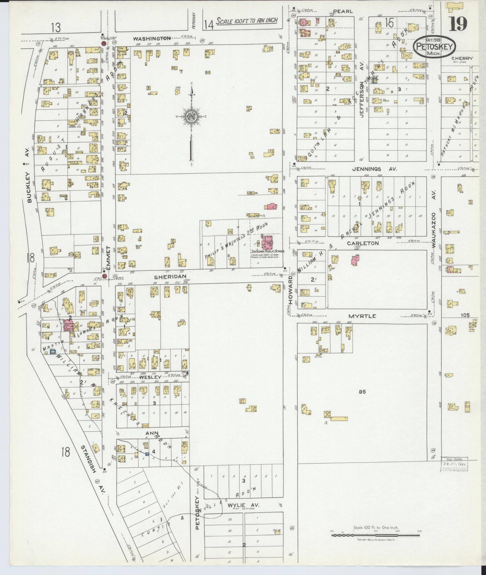 Sanborn Fire Insurance Map from Petoskey, Emmet County, Michigan (1919), Sheet #0019 - Complete Map Set gallery image, historic Sanborn map, vintage wall art, Michigan Michigan