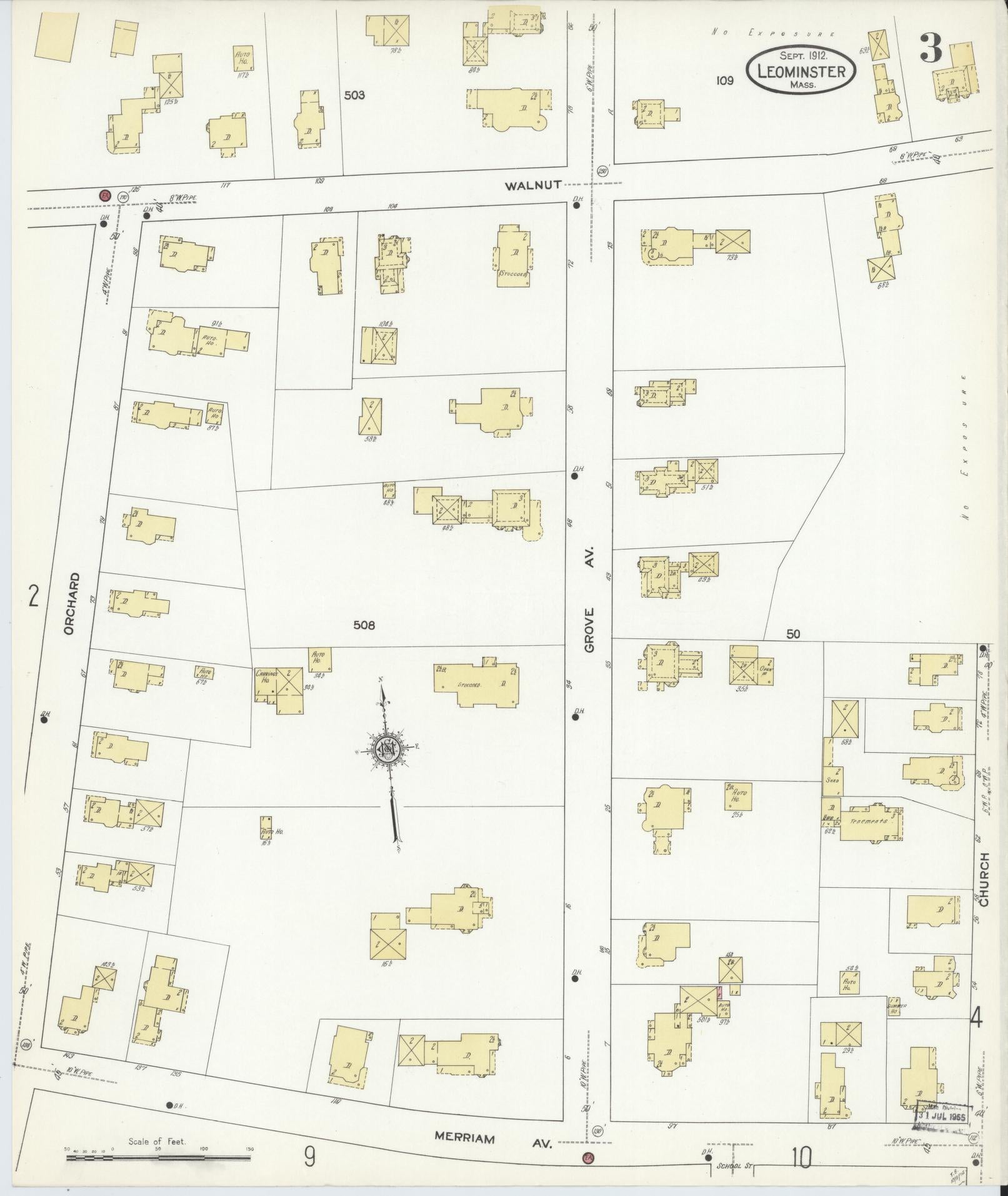 Sanborn Fire Insurance Map from Leominster, Worcester County, Massachusetts (1912), Sheet #0003 - Complete Map Set gallery image, historic Sanborn map, vintage wall art, Massachusetts Massachusetts