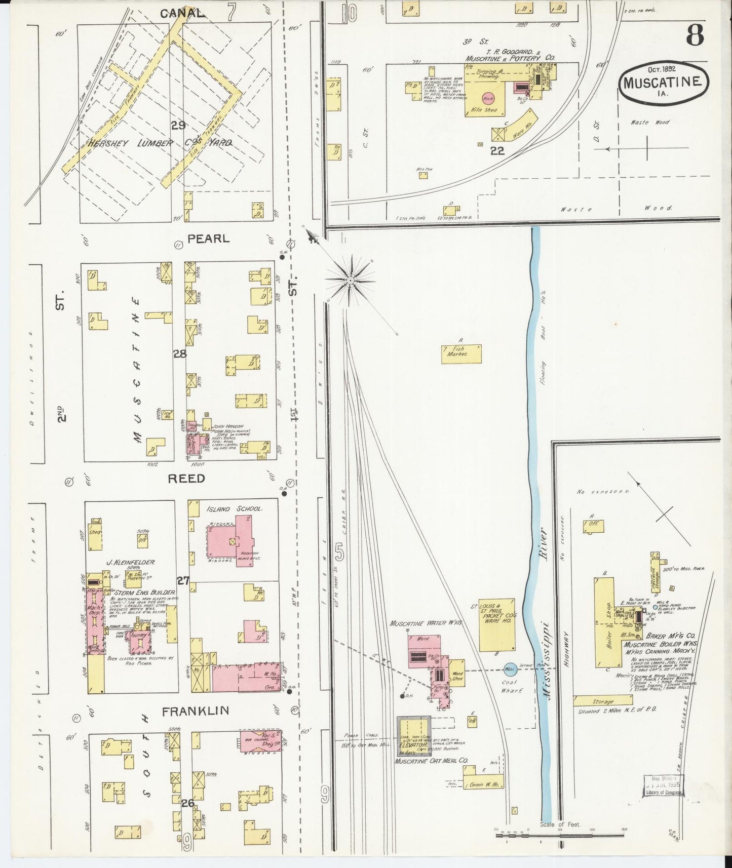 Sanborn Fire Insurance Map from Muscatine, Musactine County, Iowa (1892), Sheet #0008 - Historic Sanborn Fire Insurance Map Print