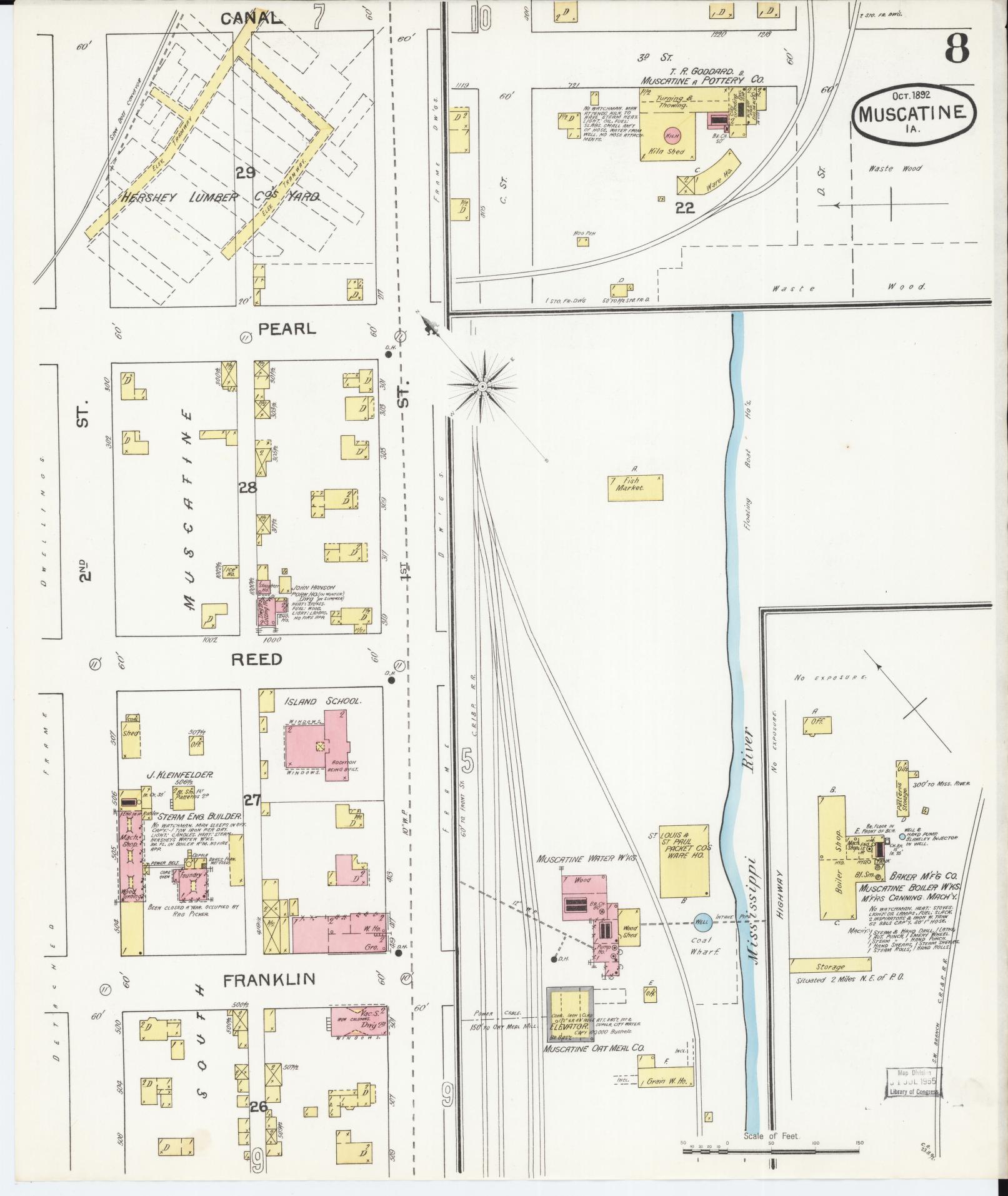 Sanborn Fire Insurance Map from Muscatine, Musactine County, Iowa (1892), Sheet #0008 - Historic Sanborn Fire Insurance Map Print