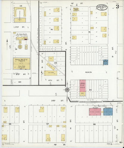 Sanborn Fire Insurance Map from Post, Garza County, Texas (1921), Sheet #0003 - Complete Map Set gallery image, historic Sanborn map, vintage wall art, Texas Texas