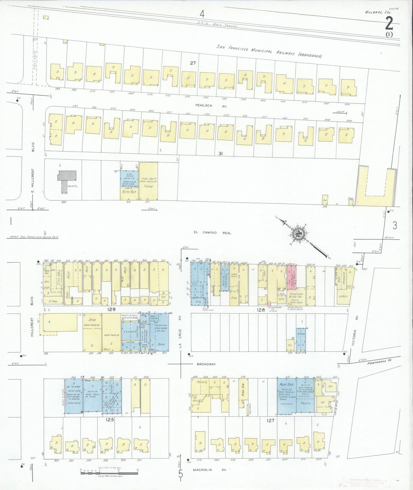 Sanborn Fire Insurance Map from Millbrae, San Mateo County, California (1949), Sheet #0002 - Historic Sanborn Fire Insurance Map Print, vintage old map wall art, antique decor, genealogy gift, California California map