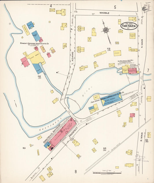 Sanborn Fire Insurance Map from Fair Haven, Rutland County, Vermont (1922), Sheet #0006 - Historic Sanborn Fire Insurance Map Print, vintage old map wall art, antique decor, genealogy gift, Vermont Vermont map
