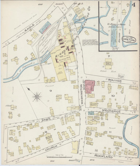 Sanborn Fire Insurance Map from Canton, Norfolk County, Massachusetts (1885), Sheet #0004 - Historic Sanborn Fire Insurance Map Print, vintage old map wall art, antique decor, genealogy gift, Massachusetts Massachusetts map